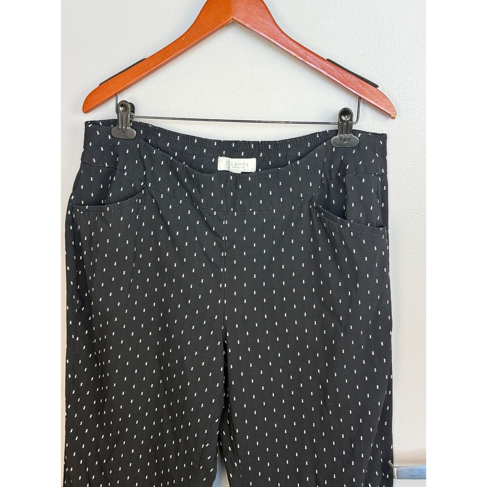 Talbots Trousers Women 16W Black White Dotted Straight Leg Elastic Waist Pants - Picture 4 of 10
